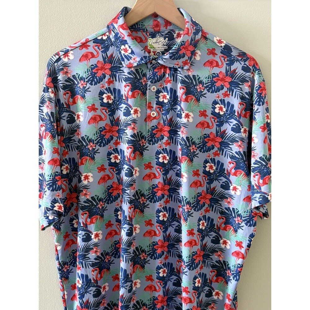 TailorByrd Golf Polo Shirt Mens XL Blue Flamingos Quick Dri SPF 30